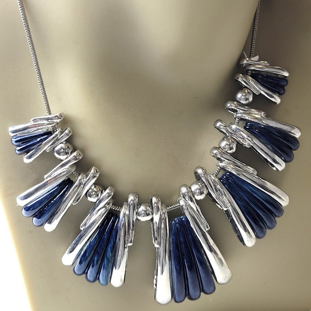 Blue Necklace, Bib Statement Necklace With Earrings